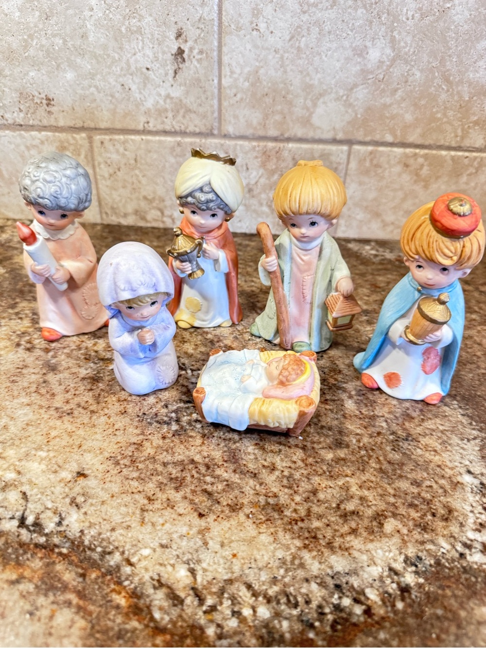 Vintage HOMCO Children Nativity Figurines Lot of 6 Bisque Porcelain Christmas